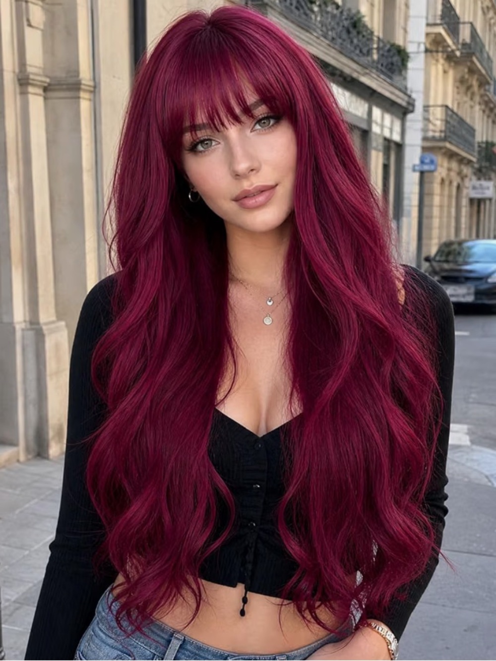 30inch Long Wig Magenta-ish